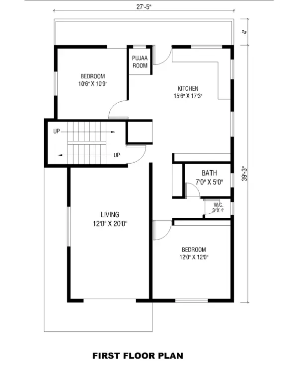 west facing 2bhk plan